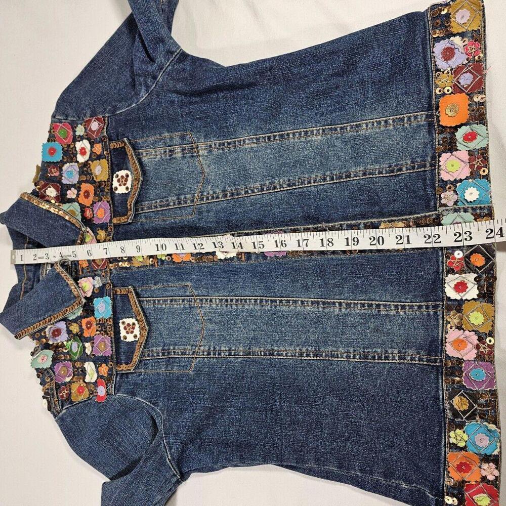 Vintage BERER Embroidered Sequin & Beaded Denim Jean Jacket Size Large - Picture 4 of 9